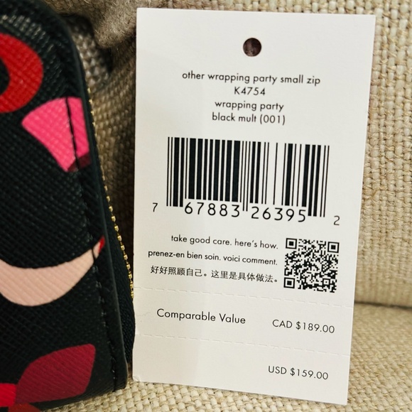 NEW Kate Spade Wrapping Party Small Zip Around Card Wallet K4754 Black - Picture 2 of 8